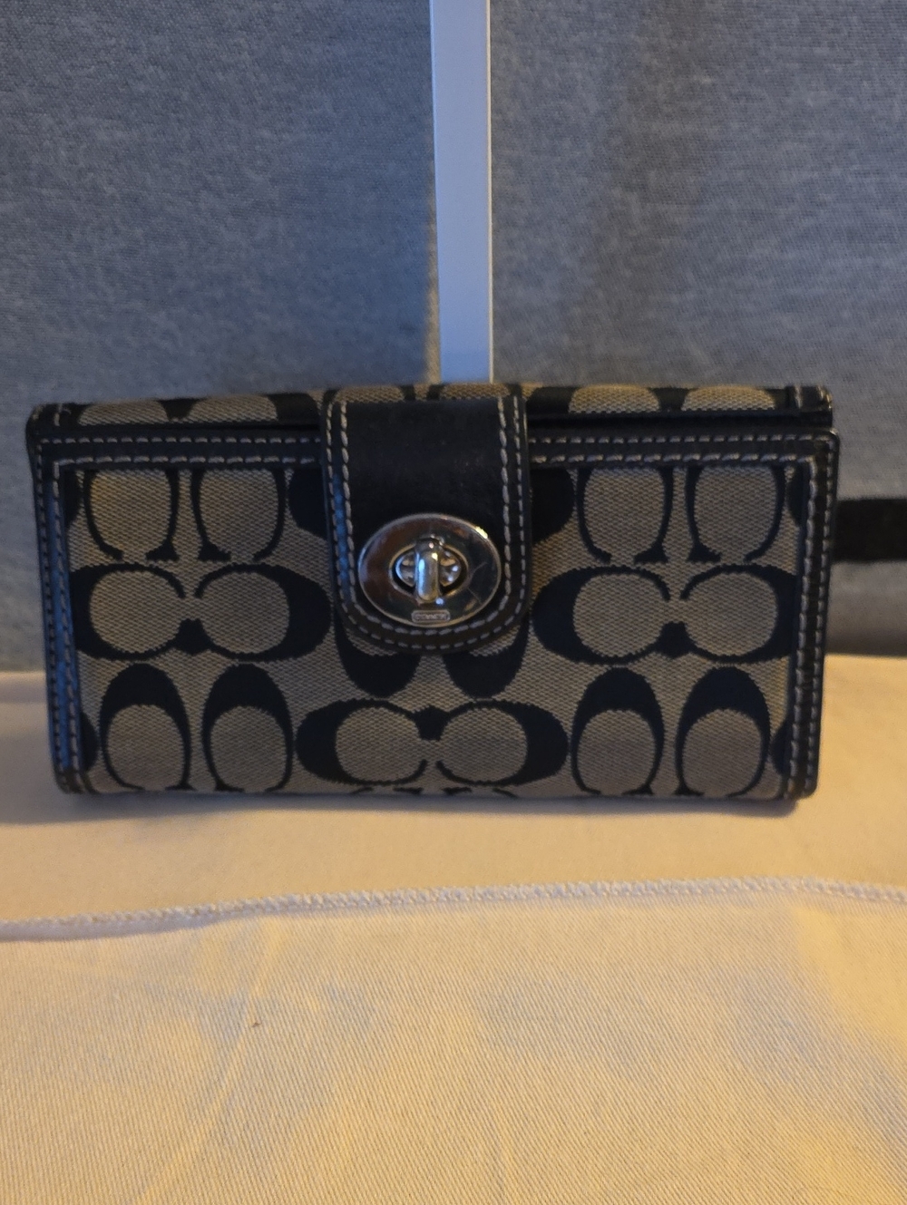 Coach Signature Canvas Wallet in Black and Khaki